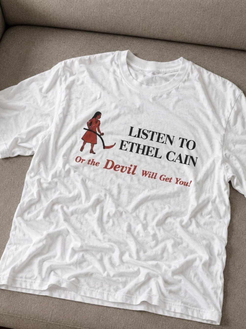 Gildan White Short-Sleeve Tee with Red & Black Graphic